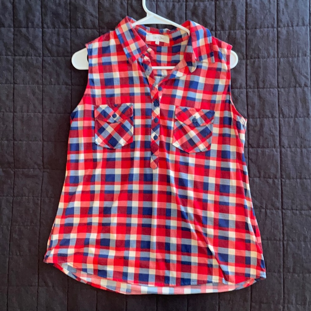 Sleeveless Plaid, fun casual plaid button down